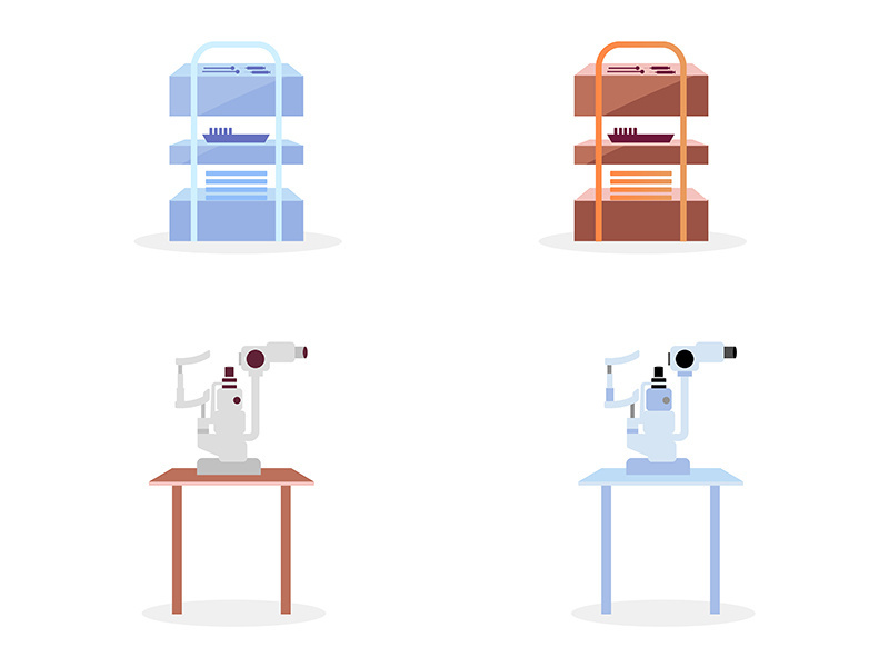 Medical equipment flat color vector objects set