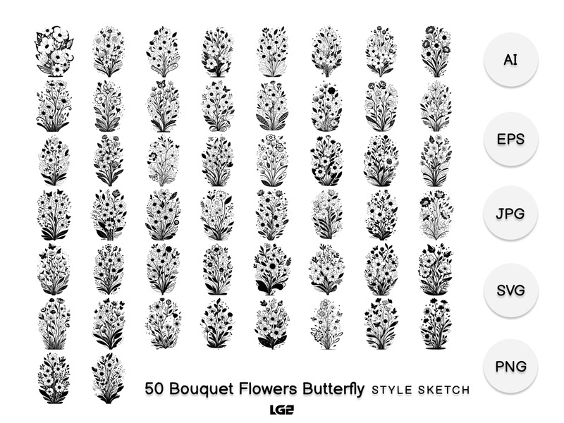 Bouquet Flowers Butterfly Element Icon