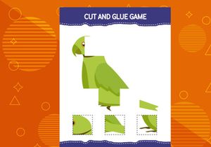 10 Pages Cut and glue game for kids with birds. Cutting practice for preschoolers. Education worksheet.