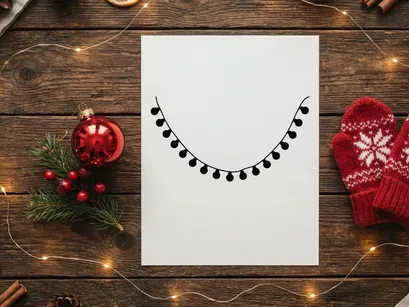 Black silhouette of Christmas string lights isolated on a white background