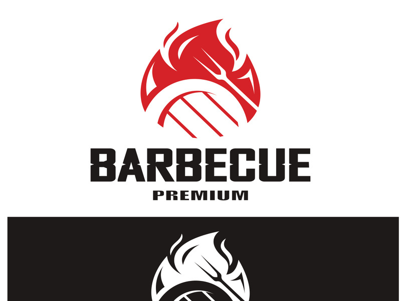 Simple Barbecue Vintage hot grill, with crossed flames and spatula. Logo for restaurant, badge, cafe and bar.vector