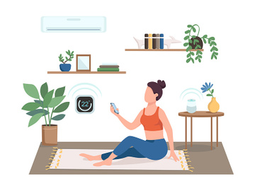 Woman controlling air conditioning flat color vector faceless character preview picture