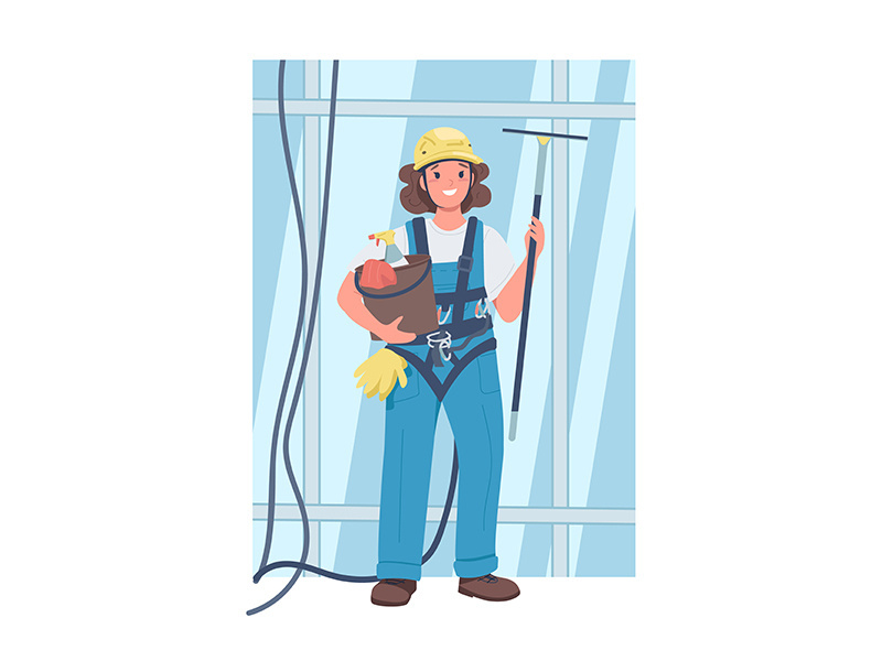 Woman window washer flat color vector detailed character