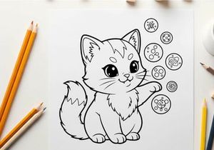 Cute white kitten with sushi vector illustration flat design