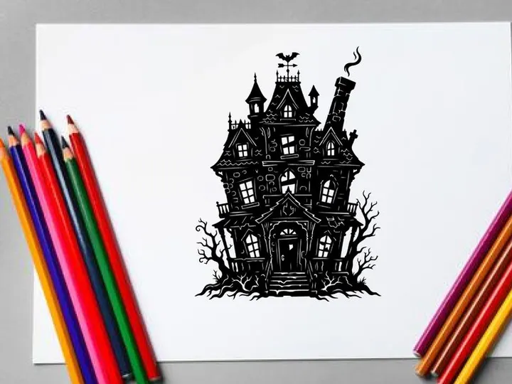 Geisterhaus-Illustration mit unheimlicher Architektur – Vektor-Silhouetten-ClipArt