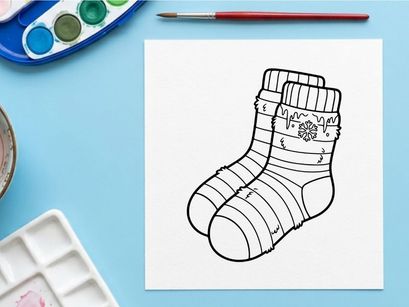 Handgezeichnete gestreifte Weihnachts-Socke mit festlichem Strickmuster und Zehendetail auf weißem Hintergrund isoliert