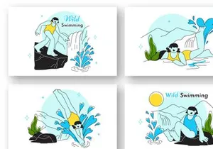 10 Wild Swimming Vector Illustration
