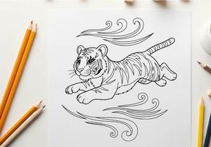 Tiger running in wind vector illustration flat design