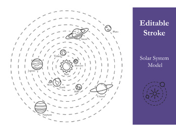 Solar system model line illustration with editable stroke preview picture