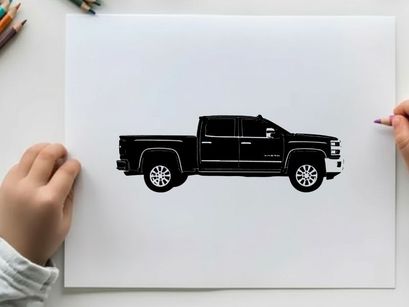 Silhouette of a black pickup truck with chrome accents
