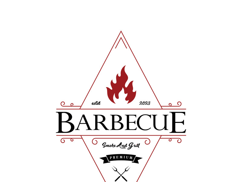 Simple Barbecue Vintage hot grill, with crossed flames and spatula. Logo for restaurant, badge, cafe and bar.vector