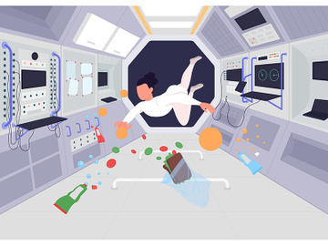 Astronauts inside space station flat color vector illustration preview picture