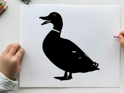 Silhouette of a duck with open beak on white background