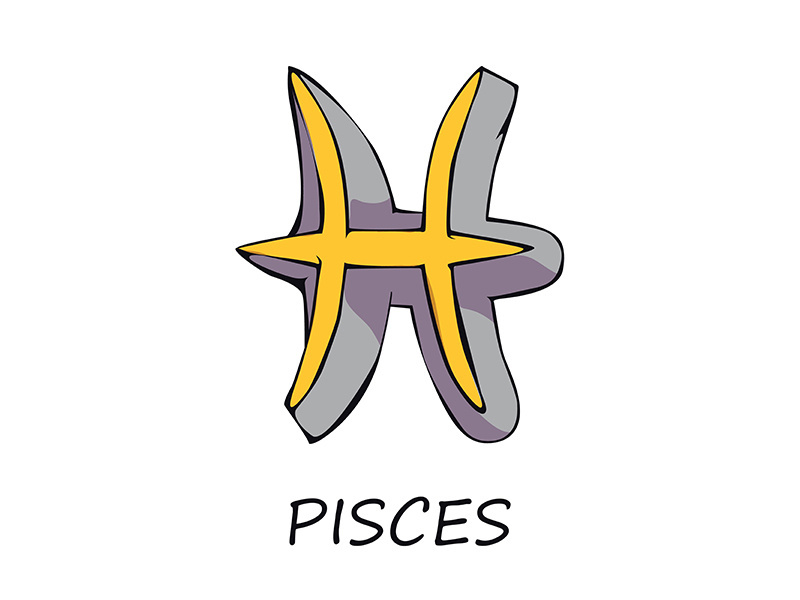 Pisces zodiac sign flat cartoon vector illustration