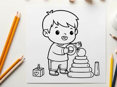Cute child playing with toy blocks vector illustration
