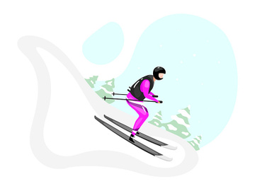 Downhill skiing flat vector illustration preview picture