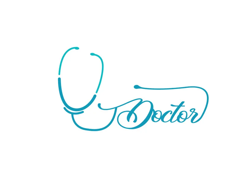 Stethoscope Logo, Simple Line Model Health Care Logo Design