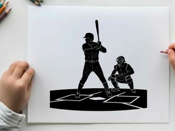 Baseball player and catcher in action silhouette preview picture