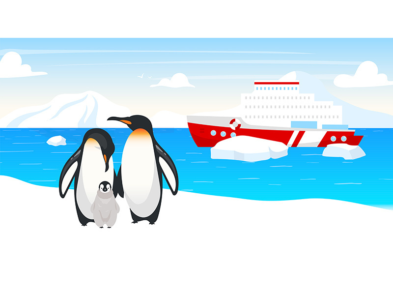 Antarctic wildlife flat vector illustration