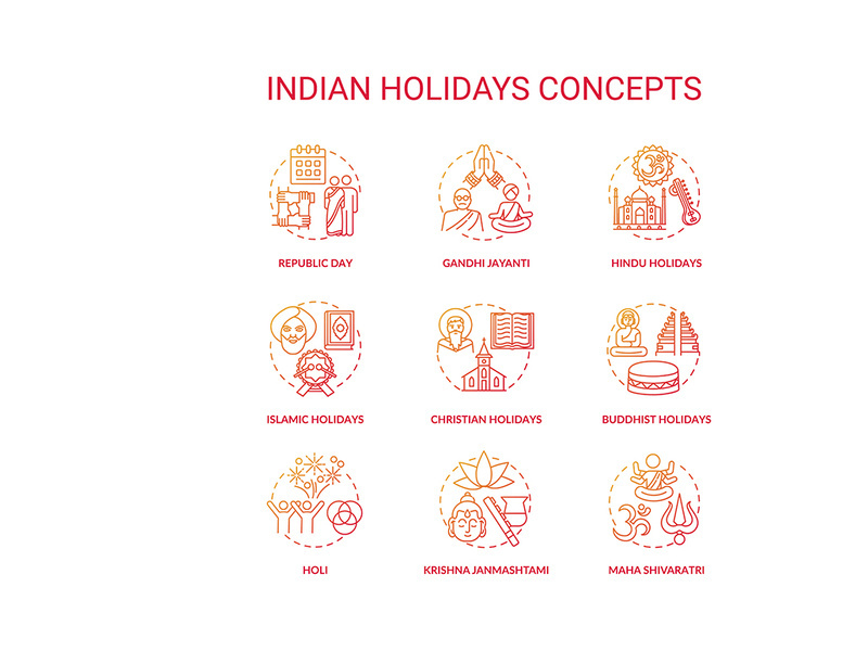 Indian holidays concept icons set