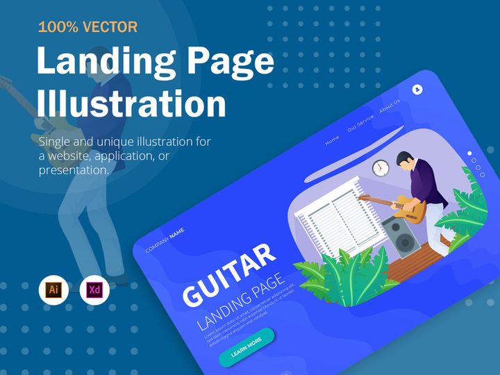 Guitar Practicing - Landing Page Illustration