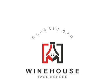 Wine house logo design cretive with drink glass and house template preview picture