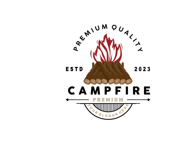 Campfire Logo Design, Bonfire Vector, Adventure Camp Outdoor