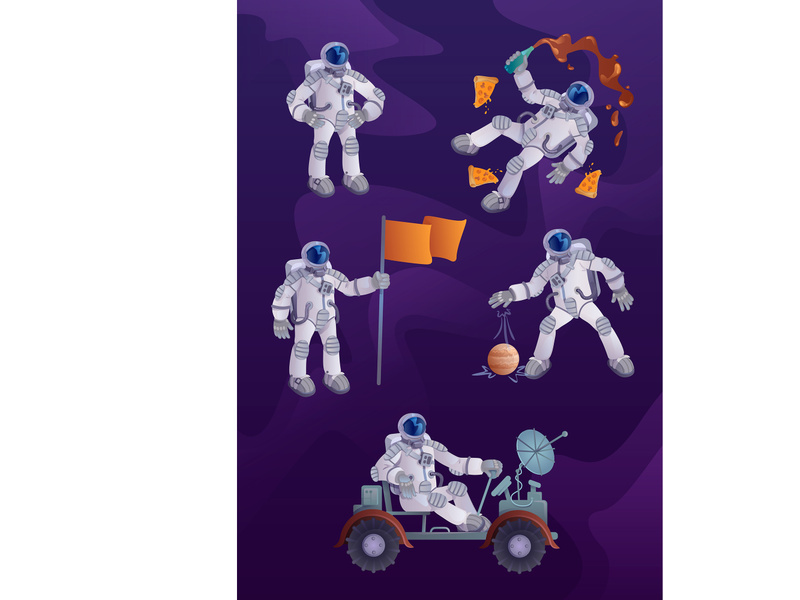 Cosmonaut 2d cartoon character illustrations kit
