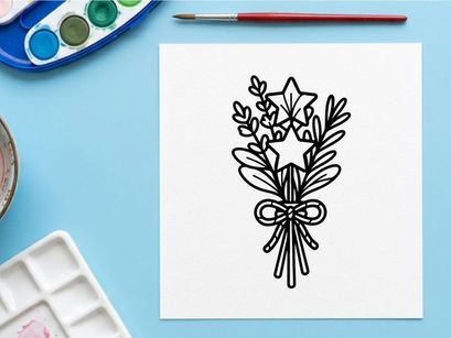 Hand-drawn Halloween lily bouquet with decorative ribbon. Spooky floral illustration for seasonal greeting cards and party invitations.
