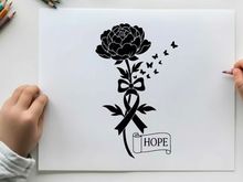 Silhouette of a flower with ribbon and butterflies symbolizing hope