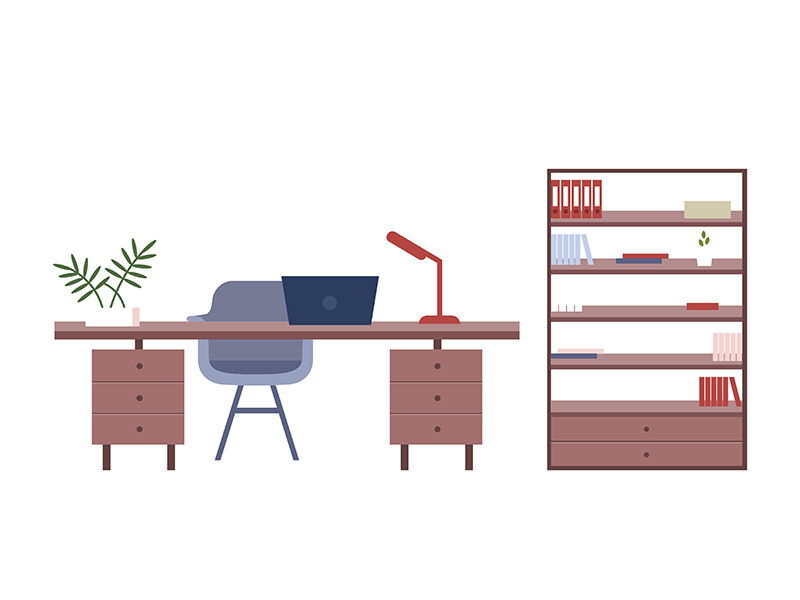 Office furniture flat color vector objects