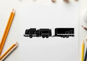 Silhouette of a fire truck and trailer
