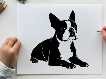 Silhouette of a boston terrier dog lying down peacefully preview picture