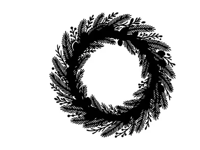 Schwarze Weihnachtsgirlande-Silhouette isoliert auf weißem Hintergrund für Weihnachtsdesign
