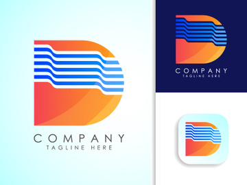 Letter D wave logo design vector template. Graphic alphabet symbol gradient logo preview picture