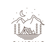 Pine trees and camping tent textured logo design vector illustration