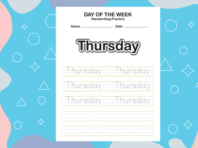 7 Pages Day name of the week trace and writing practice sheet