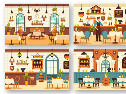 10 German Food Restaurant Illustration