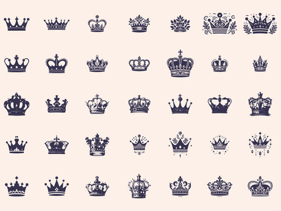 Royal Crown Silhouette, Retro King Crown Icons.