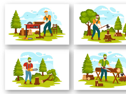 16 Chopping Timber and Cutting Tree Illustration