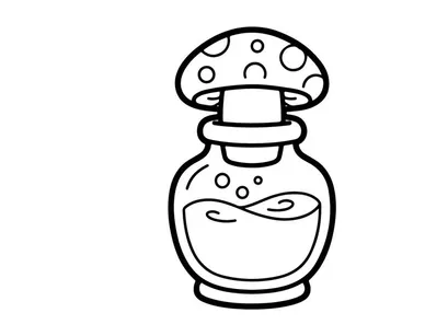 Cute cartoon potion bottle with happy face and steam. Whimsical magic elixir jar for fantasy, Halloween, or game design assets.