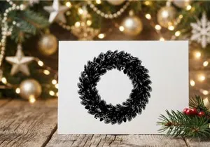 Black Christmas wreath silhouette isolated on white background for holiday design