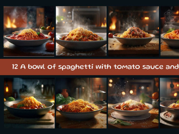 A bowl of spaghetti with tomato sauce and basil preview picture