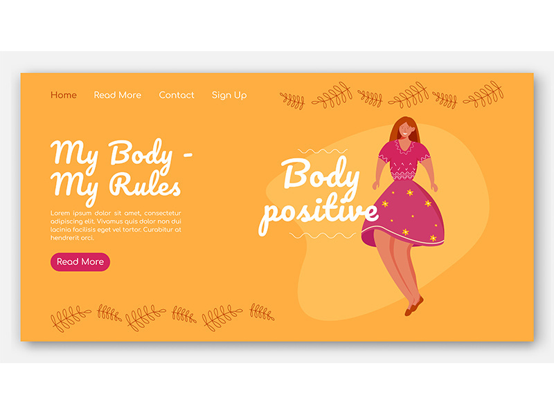 My body - my rules landing page vector template