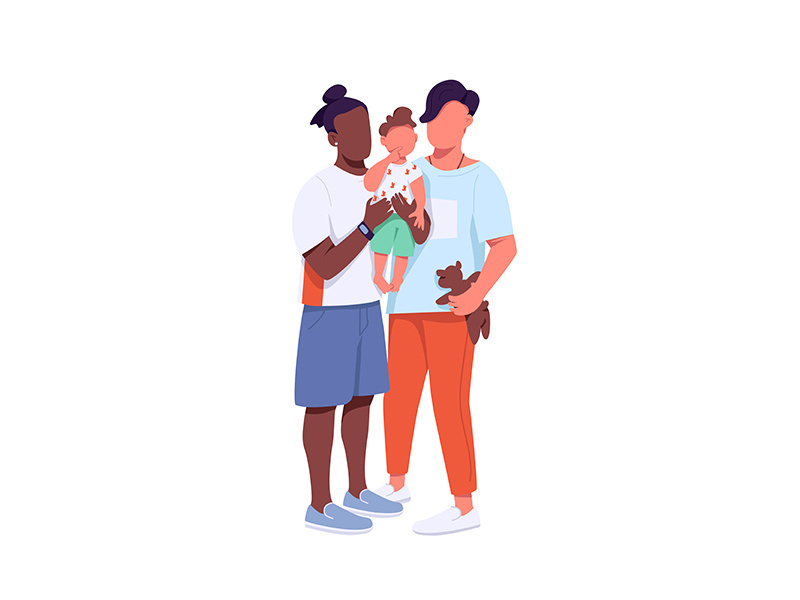 Mixed race family flat color vector faceless characters