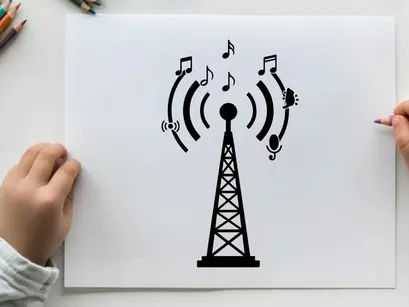ilustrasi vektor menara pemancar musik