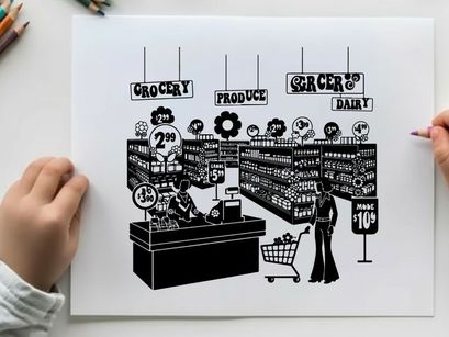 Silhouette of a man shopping in a grocery store aisle