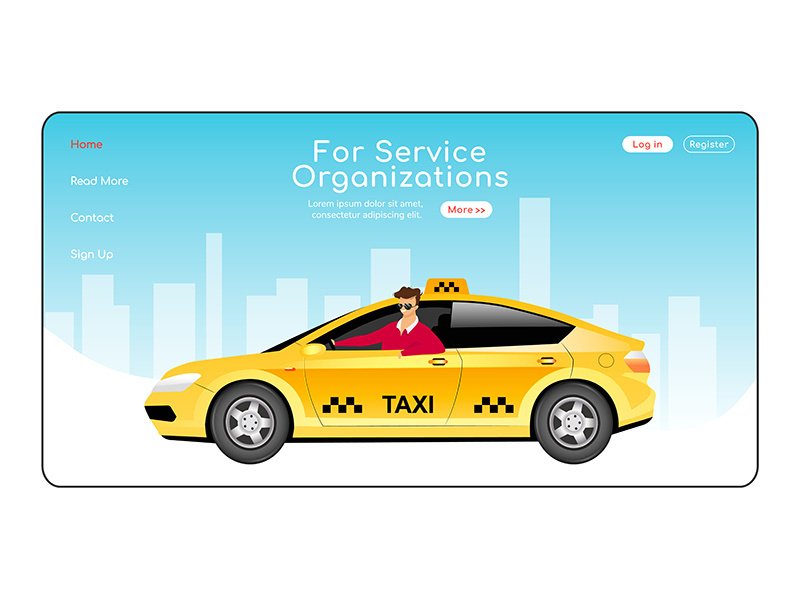 For service organizations landing page flat color vector template