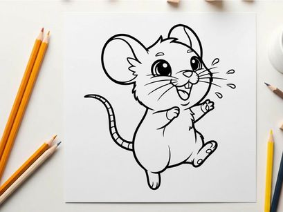 Cute happy mouse running splash vector illustration
