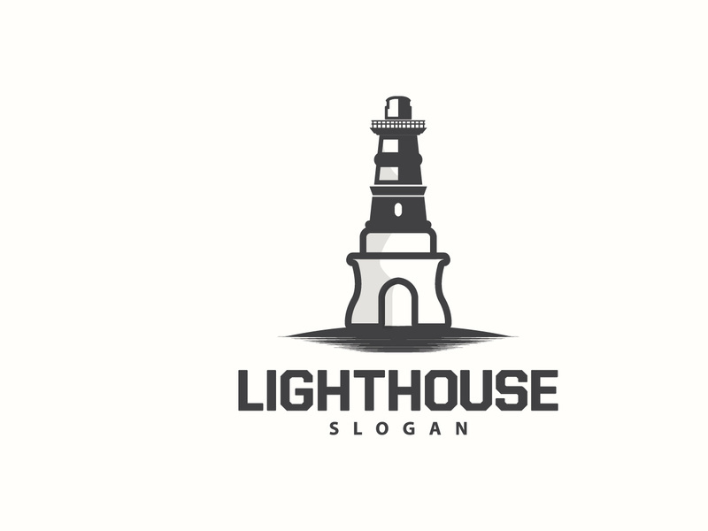 Lighthouse Logo, Beacon Vector Modern Simple Beach Searchlight Tower